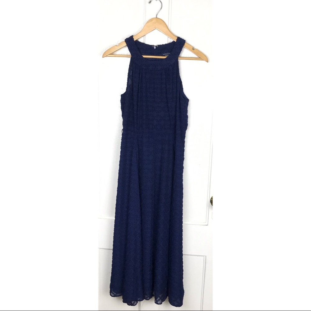 Tommy Hilfiger size 6 petite : navy blue cutaway shoulder pattern maxi-dress
